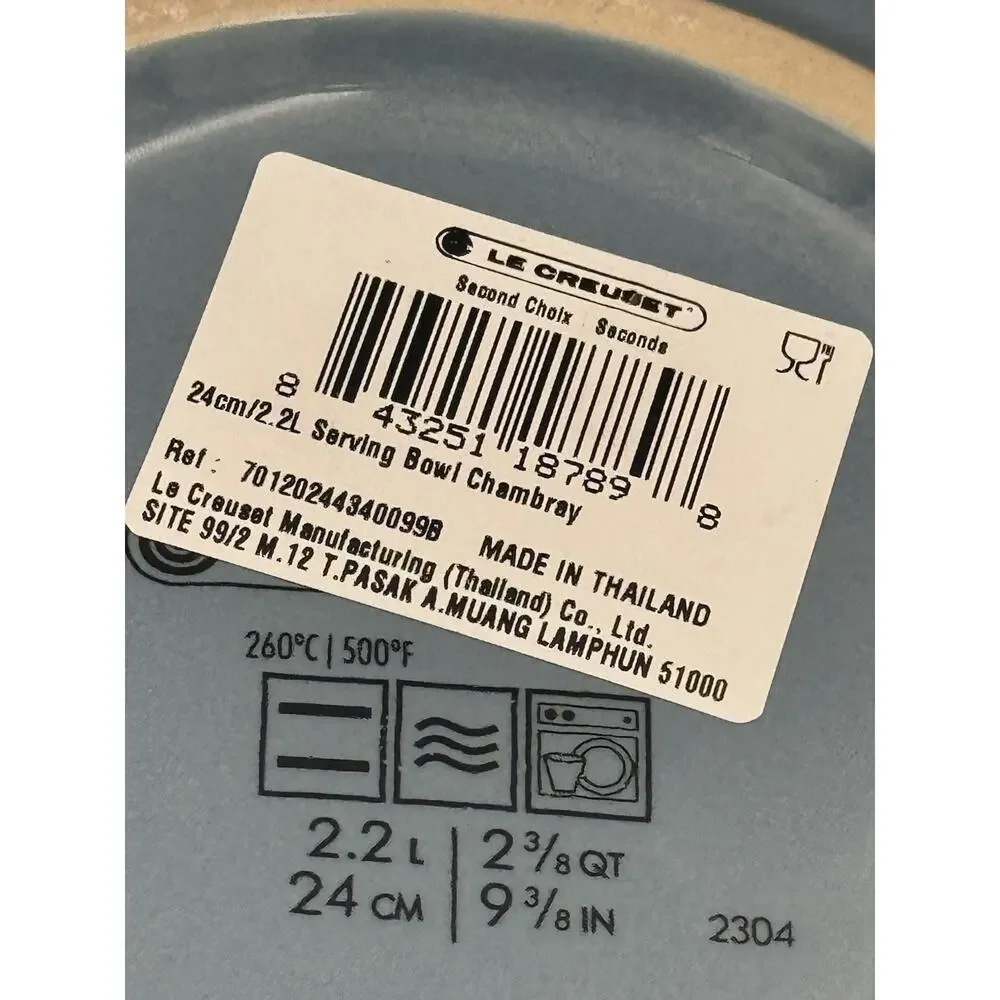 Le Creuset Chambray Blue 24cm 9 3/8” Stoneware Serving Bowl 2.2L NWT